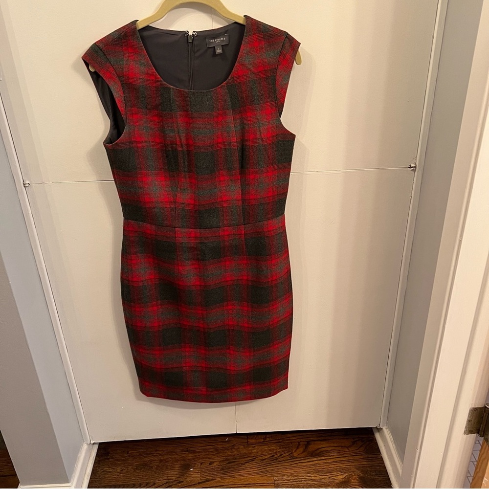 The Limited Career Red and Gray Plaid Sheath Dress